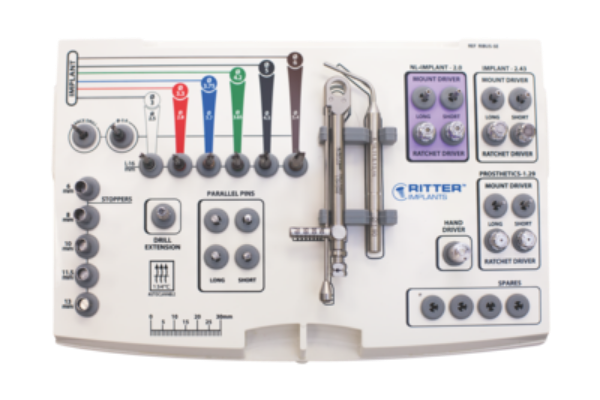 Compact dental surgical kit contains all the basic tools drills to place all-ritter qsi sbla implant-systems 1